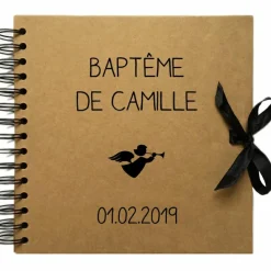 Album photo baptême personnalisable kraft et noir (20 x 20 cm)
