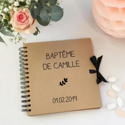 Album photo baptême personnalisable kraft et noir (20 x 20 cm)