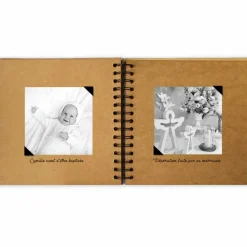 Album photo baptême personnalisable kraft et noir (20 x 20 cm)