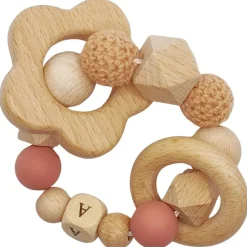 Anneau de dentition fleur sable et vieux rose (personnalisable)