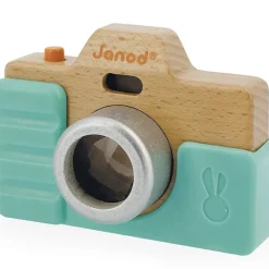 Appareil photo factice sonore et lumineux en bois