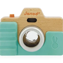 Appareil photo factice sonore et lumineux en bois