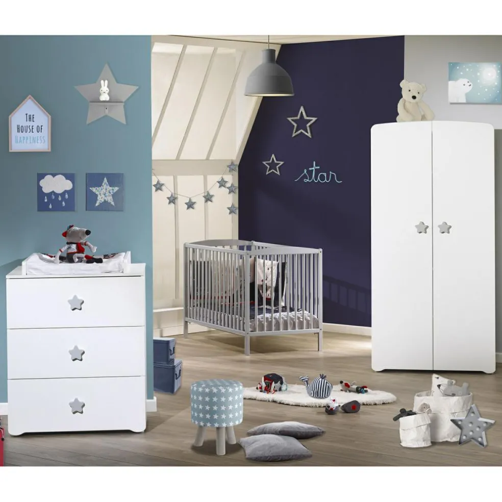 Armoire 2 portes New Basic Boutons étoile gris