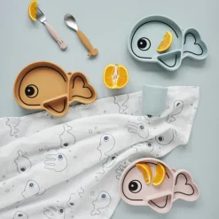 Assiette antidérapante silicone Wally bleu