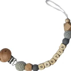 Attache sucette en bois ardoise et mint (personnalisable)