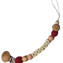 Attache sucette en bois framboise et rose pâle (personnalisable)