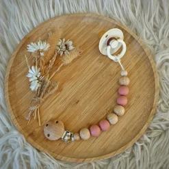 Attache sucette en bois Moon vieux rose