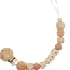 Attache sucette en bois sable et vieux rose (personnalisable)