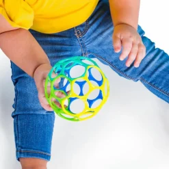 Balle hochet souple bleu et vert