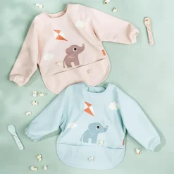 Bavoir à manches avec poche Playground rose