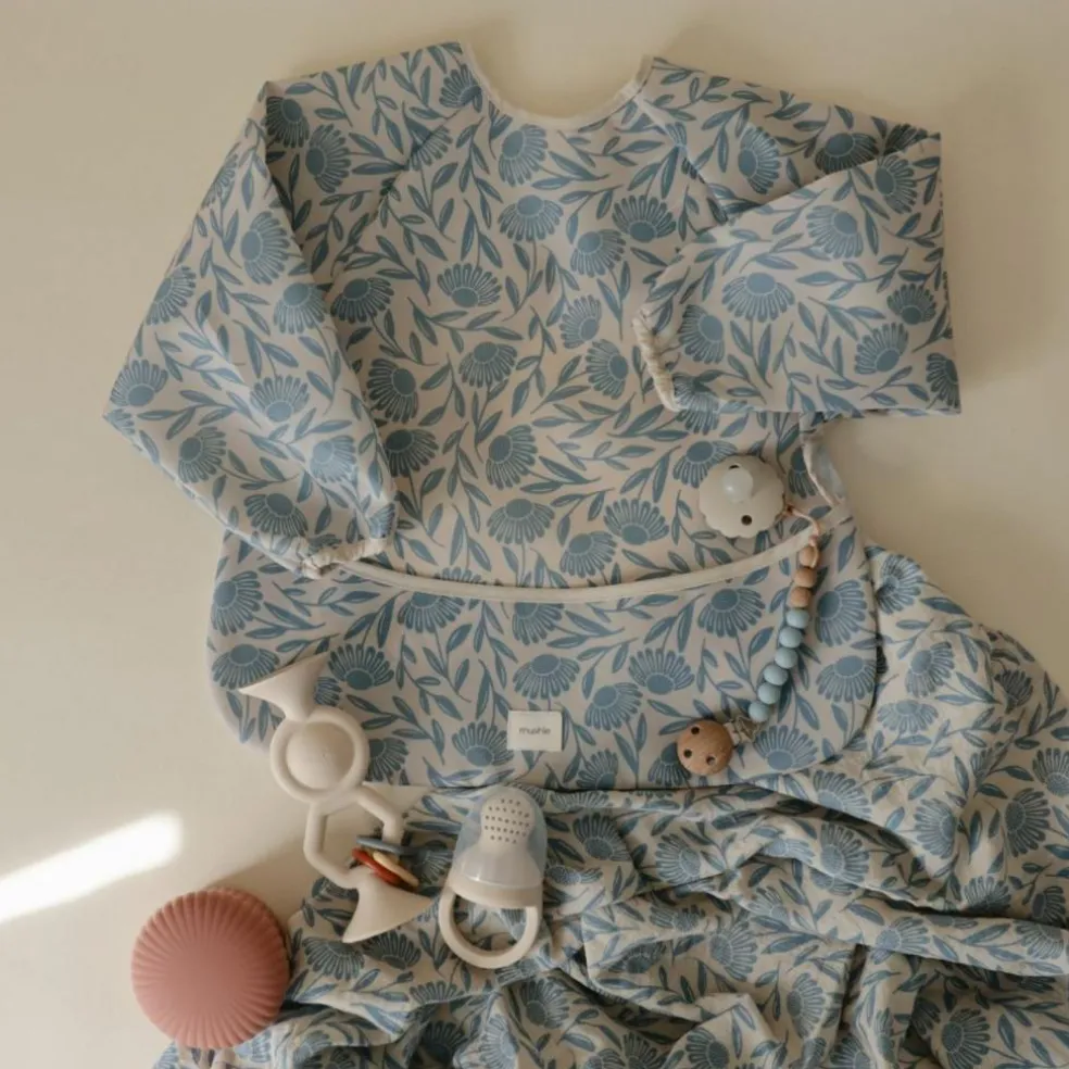 Bavoir à manches longues Blue Flowers (6-24 mois)