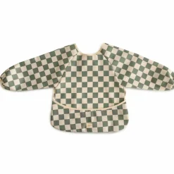 Bavoir à manches longues Olive Check (6-24 mois)