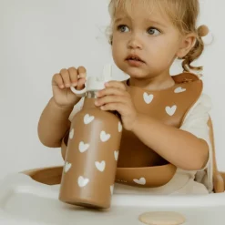 Bavoir en silicone Coeurs Caramel