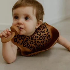 Bavoir en silicone Léopard Marron