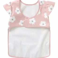 Bavoir intégral en tissu imperméable fleurs rose et blanc (6-24 mois)