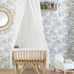 Berceau rectangulaire en rotin et habillage en jersey écru