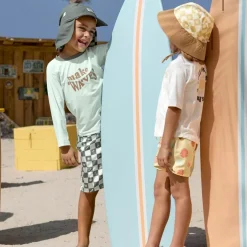 Bob anti-UV motifs à carreaux vanille et écru vanilla et sea salt (19-36 mois)