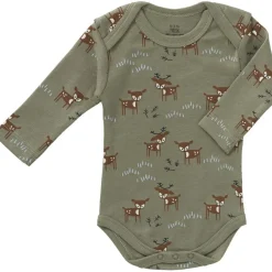 Body manches longues en coton bio Deer Olive (3-6 mois : 60 à 67 cm)