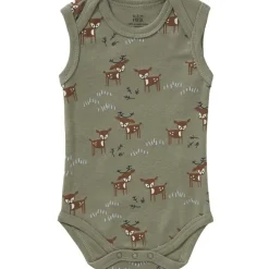 Body sans manches en coton bio Deer olive (6-12 mois : 67 à 74 cm)