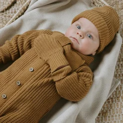 Bonnet bébé en teddy coton bio Soul Caramel (0-3 mois)