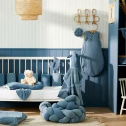 Bonnet de naissance doublé pur coton Mon cœur est à Maman pierre bleue