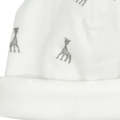 Bonnet de naissance en coton blanc Sophie la girafe (1-3 mois)