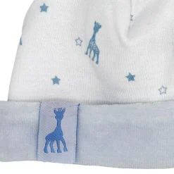 Bonnet de naissance en coton bleu Sophie la girafe (1-3 mois)