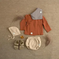 Bonnet de naissance en mousseline nature (3-6 mois)