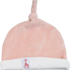 Bonnet de naissance en velours rose Sophie la girafe (0-1 mois)