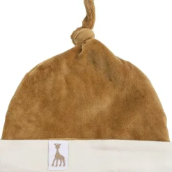 Bonnet de naissance en velours camel Sophie la girafe (1-3 mois)
