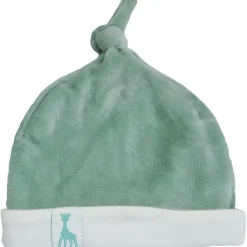 Bonnet de naissance en velours olive Sophie la girafe (0-1 mois)