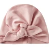 Bonnet de naissance noué rose thé