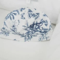 Bonnet de naissance Toile de Jouy bleu