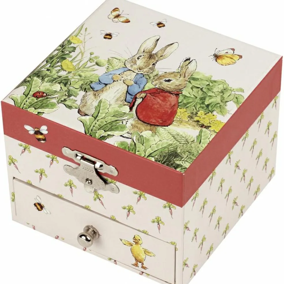 Boîte à bijoux musicale cube Pierre Lapin carotte