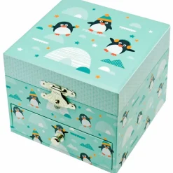 Boîte à bijoux musicale phosphorescente pingouin