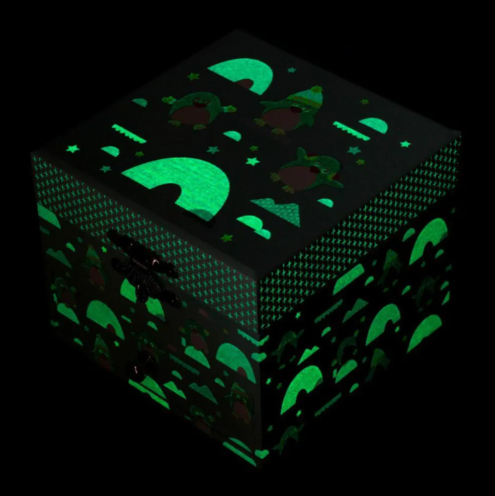 Boîte à bijoux musicale phosphorescente pingouin