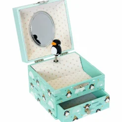 Boîte à bijoux musicale phosphorescente pingouin