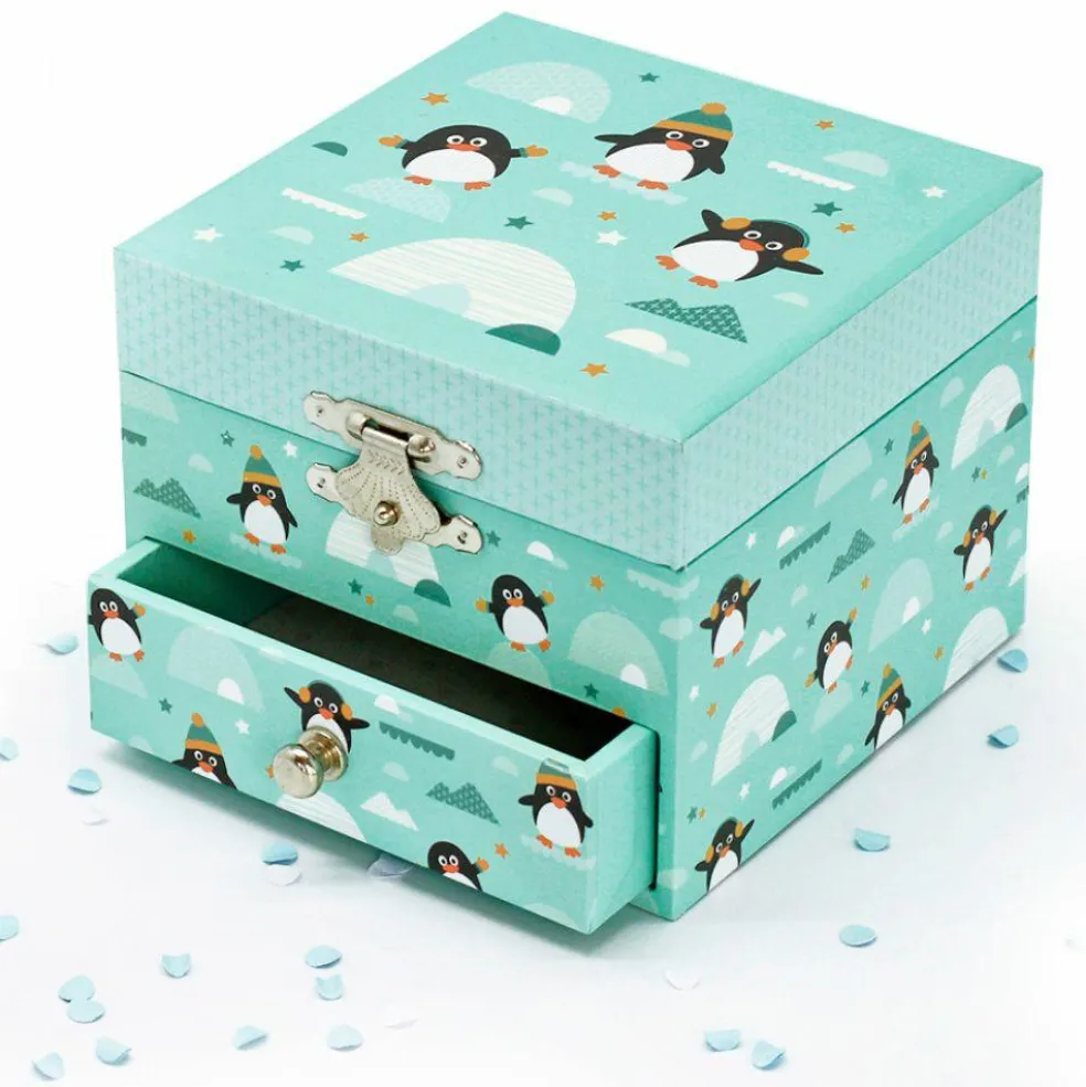 Boîte à bijoux musicale phosphorescente pingouin