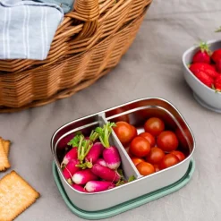 Boîte repas en inox gris velours-vert sauge