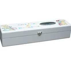 Boîte souvenir certificat de naissance Oursons personnalisable (métal argenté)