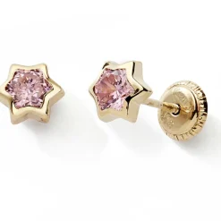 Boucles d'oreilles à vis Etoile rose (or jaune 9 carats)