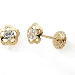 Boucles d'oreilles à vis Fleur argenté (or jaune 9 carats)