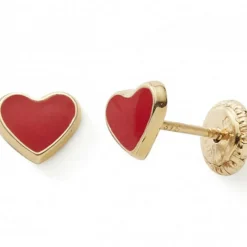 Boucles d'oreilles Coeur rouge (or jaune 375°)