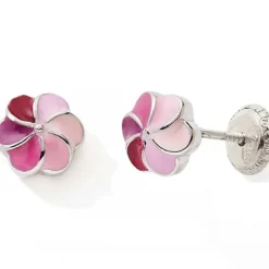 Boucles d'oreilles Easy Viss Fleur laquée rose (argent 925)