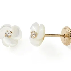 Boucles d'oreilles Fleur blanche nacrée (or jaune 375°)