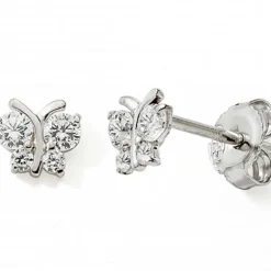 Boucles d'oreilles Papillon zirconium (argent)