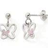 Boucles d'oreilles pendantes Papillon rose (argent)