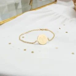 Bracelet chaîne médaille Bélier personnalisable (plaqué or)