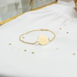 Bracelet chaîne médaille Cancer personnalisable (plaqué or)