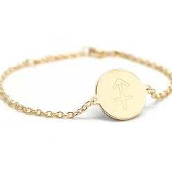 Bracelet chaîne médaille Sagittaire personnalisable (plaqué or)